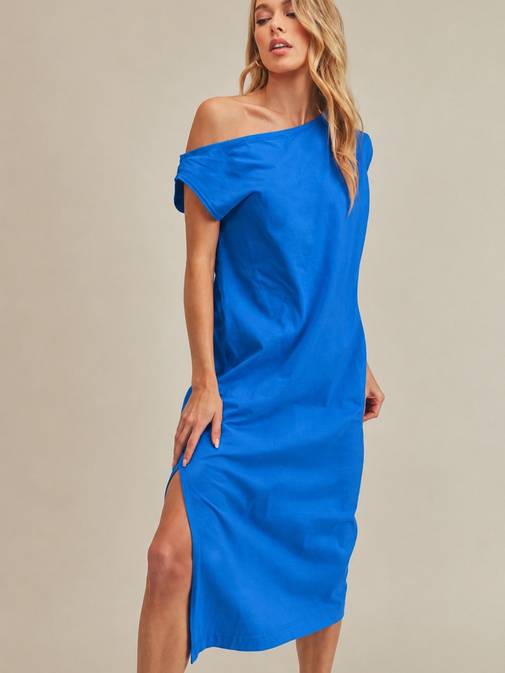 Aemi + Co Cobalt Blue Sleeveless Midi Dress Side Slit Pockets Relaxed Fit Large